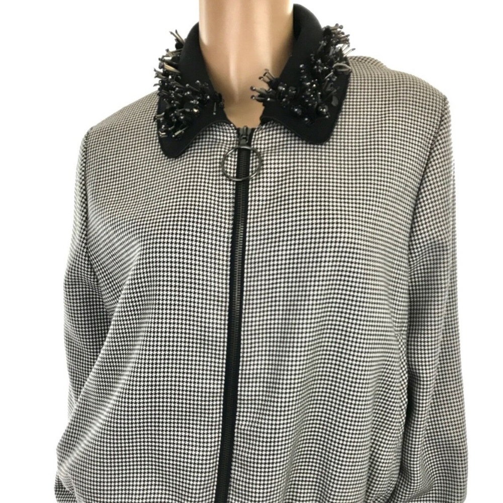 Mother of Pearl Houndstooth Pattern Bomber Jacket